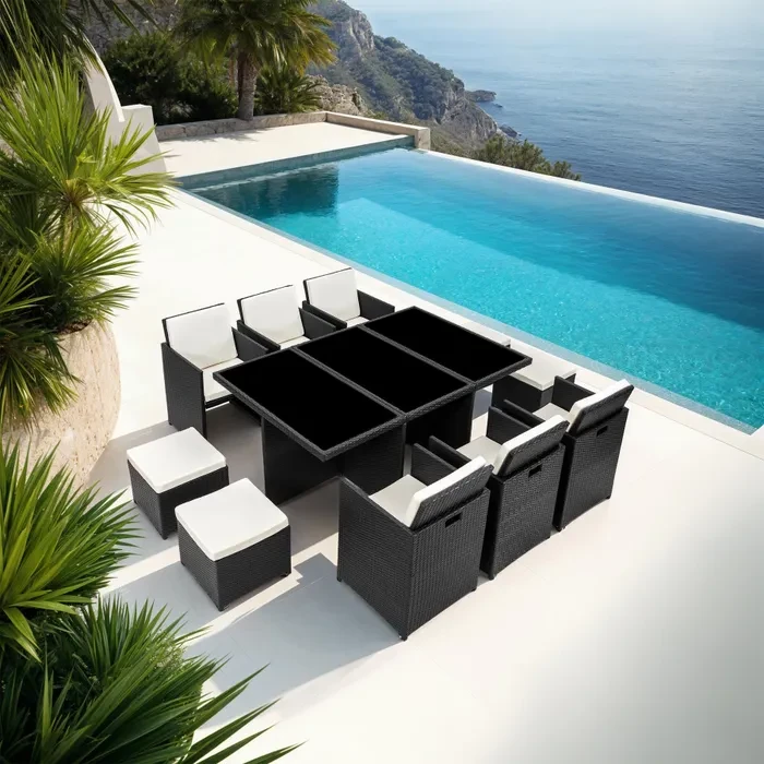 Обідні меблі з ротангу на 10 персон New York чорного кольору