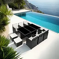 Обідні меблі з ротангу на 10 персон New York чорного кольору