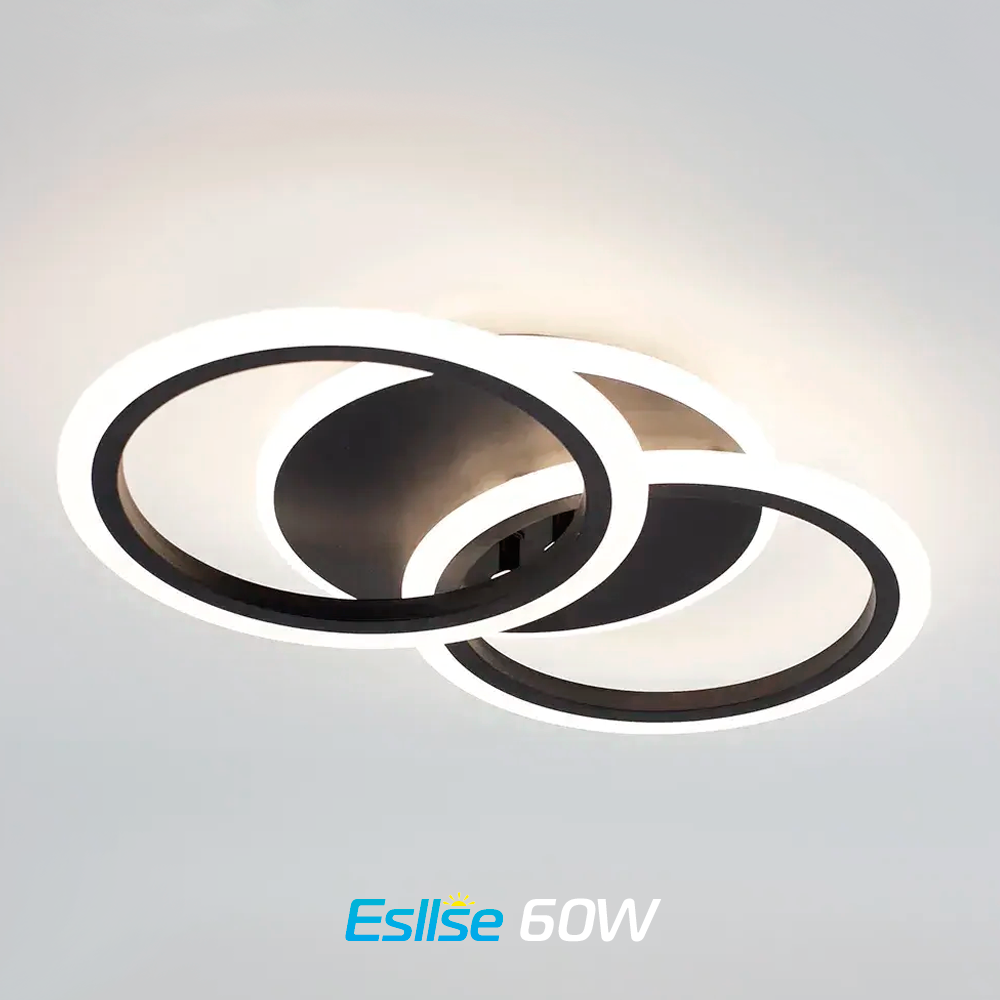 Світлодіодна люстра MOKA 3R 60W чорна 4200К нейтральне світло Esllse три кола BLACK 6800Lm 440x250x70мм, фото 1