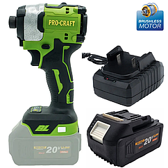 Акумуляторний безщітковий гвинтоверт Procraft PS20 (1 Акумулятор 20 В, 4 А/год і Зарядний пристрій)