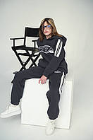Подростковый теплый костюм с капюшоном на девочку. Чёрный/серый. 146, 152, 158; 164, 170.