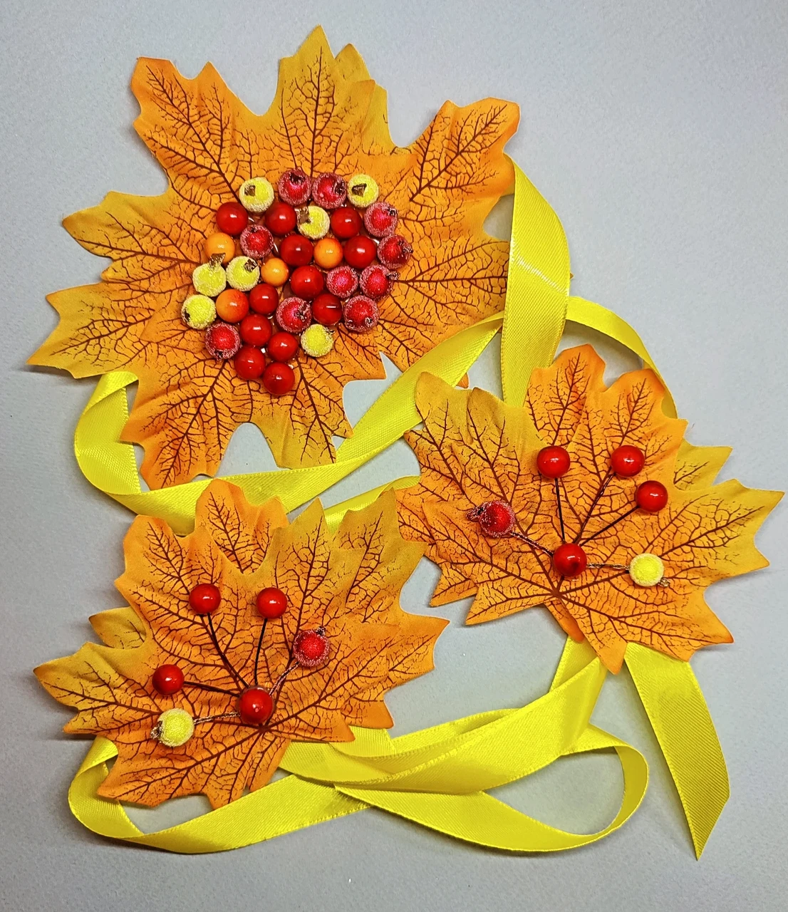 Осінній набір Браслет + 2 шт заколки або резинки Осінні заколки Осенние резиночки Осенний Набор с листьями, фото 1