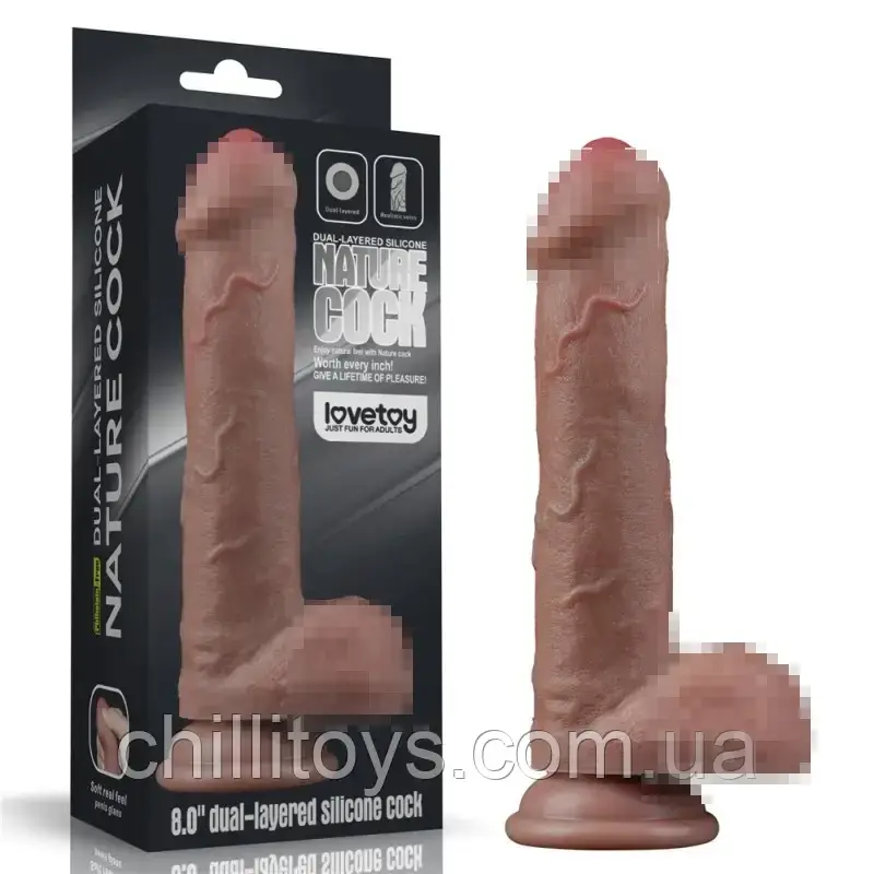 Фаллоимитатор с венами Dual Layered Silicone Cock 8.0, Коричневий, фото 1