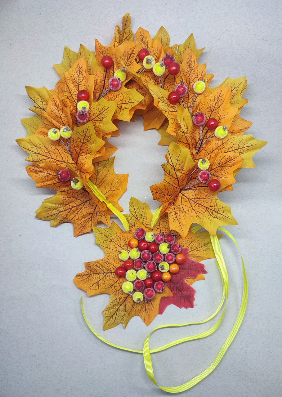 Осінній набір Обруч з листям і браслет або пояс Осінній обідок Осенний обруч с листьями, фото 1