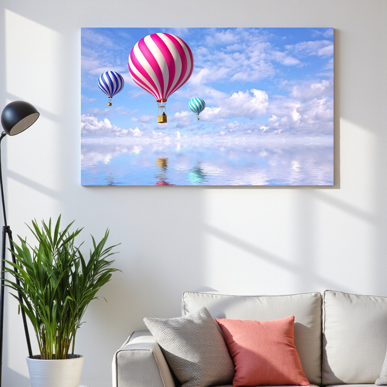 Мила картина Повітряні кулі у хмарах Декор для дитячої кімнати Друк на полотні 60х40см, фото 1