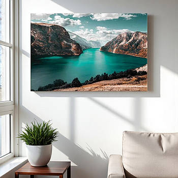 Картина красивий скандинавський краєвид Гірське озеро Декор в сучасний інтер'єр Друк на полотні 60х40см