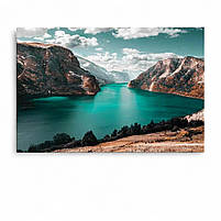 Картина красивий скандинавський краєвид Гірське озеро Декор в сучасний інтер'єр Друк на полотні 60х40см, фото 2