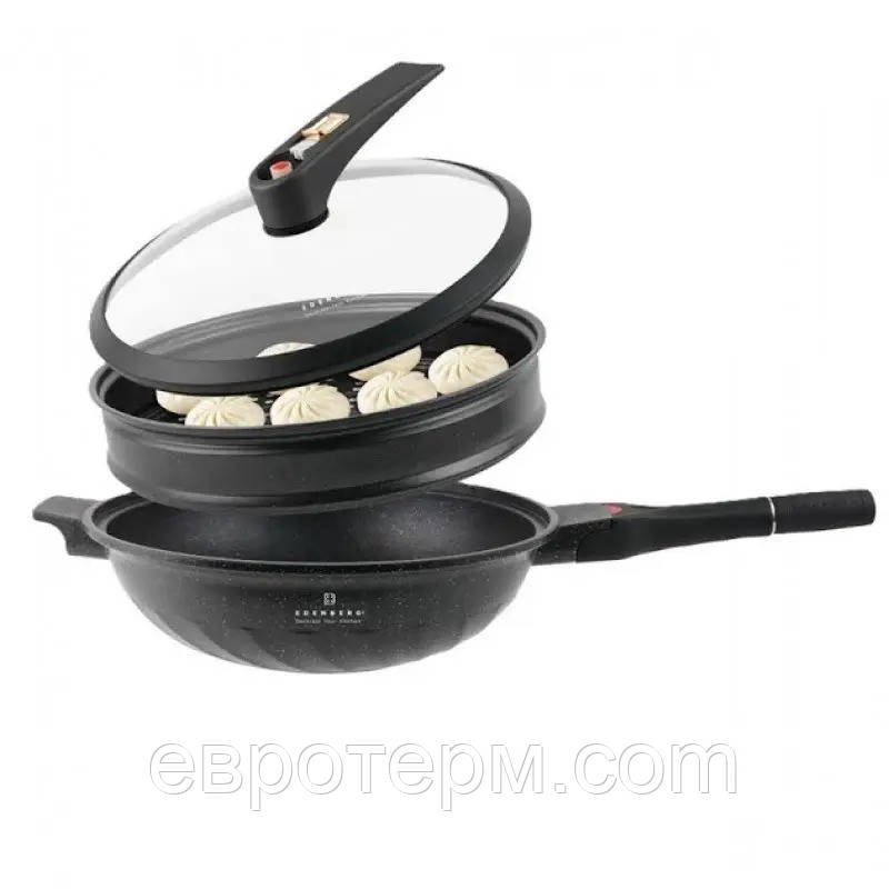 Сковорода 3 в 1 Edenberg EB-12112 32 см вок, сотейник, пароварка, індукційне дно, мармурове покриття, фото 1