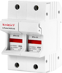 Утримувач запобіжника на Дін-рейку e.fuse.1451.h2, під запобіжник 14х51, 2р, 63А