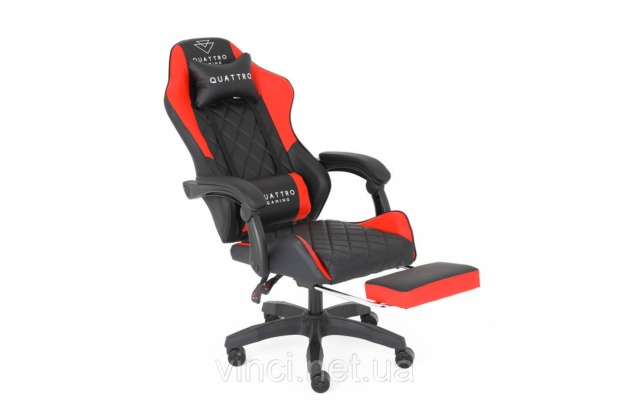 Комп'ютерне крісло з карбоновими вставками + ПІДНІЖКА Quattro Gaming CARBON ЧОРНО-ЧЕРВОНЕ, фото 1