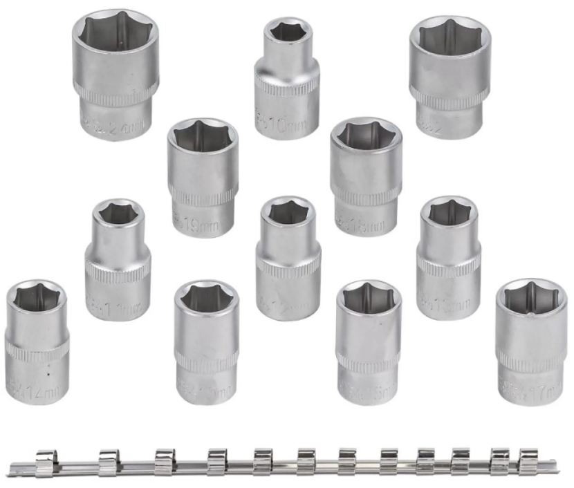 Набір головок 12 предметів 1/2" 6гр. (10-19, 22, 24мм), на планці ROCKFORCE RF-4121-5, фото 1