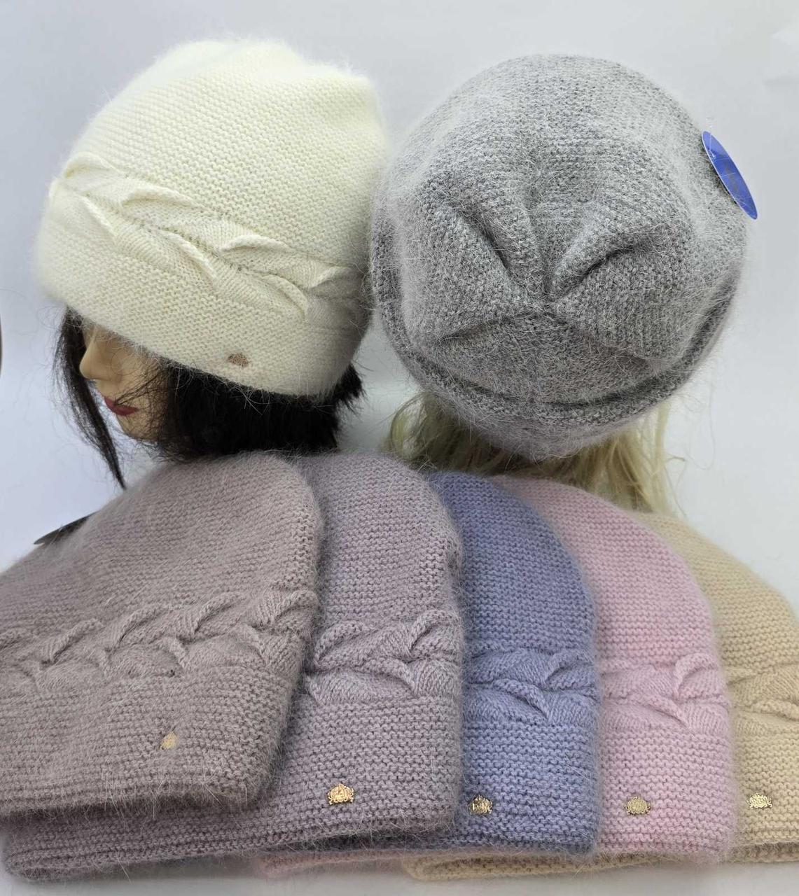 Шапка жіноча ангора на флісі з декором