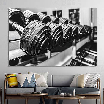 Чорно-біла картина з гантелями Gym Спорт Настінний декор у спортклуб спортзал 60х40см