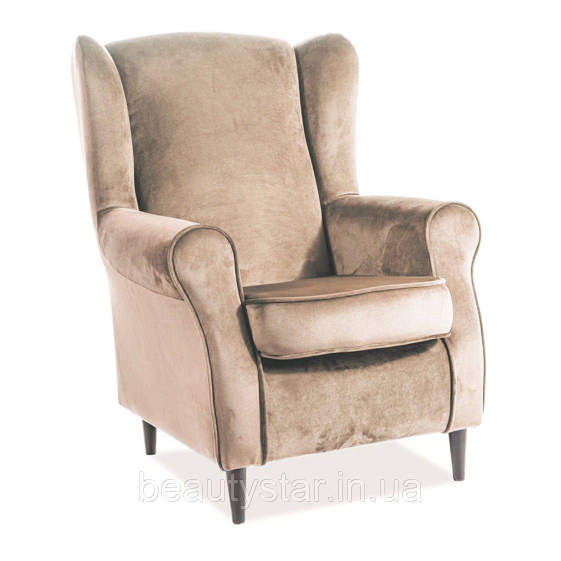 М'яке крісло BARON VELVET бежевий велюр/ніжки венге для зали кабінету вітальні салону, фото 1