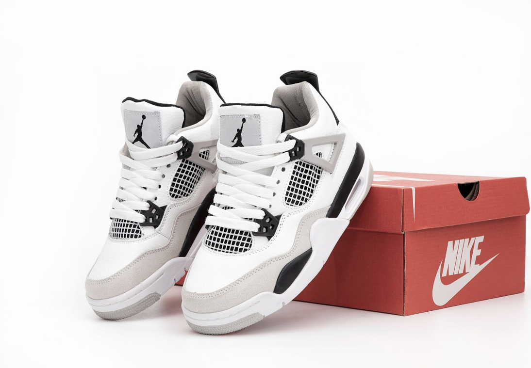 Кросівки Nike Air Jordan 4 Retro Military Black Найк Джордан Ретро IV білі з сірим чоловічі жіночі підліткові, фото 1