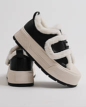 Зимові черевики на платформі Melanda 581107 чорно-білі шкіра хутро, фото 5