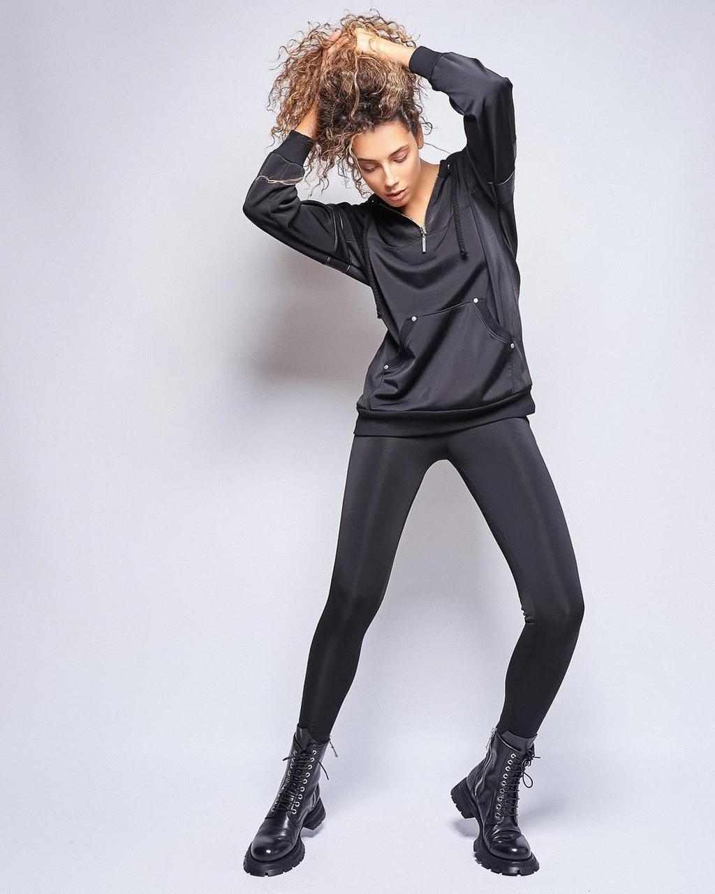 Костюм жіночий Poliit на хутрі — чорний, з легінсами, фото 1