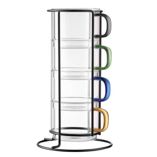 Набір чашок з підставкою Ardesto 350мл, 4шт, боросилікатне скло, прозорий, фото 1