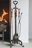 Кований набір для каміну з дерев'яними ручками на 4 предмету К10