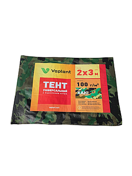 Тент тарпаулін з посиленим кутом 100 г/м², хакі 2х3 м