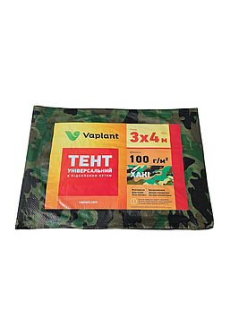 Тент тарпаулін із посиленим кутом 100 г/м², хакі 3х4 м