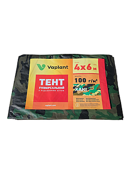 Тент тарпаулін із посиленим кутом 100 г/м², хакі 4х6 м