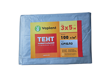 Тент тарпаулін із посиленим кутом 100 г/м², сіро-зелений 3х5 м