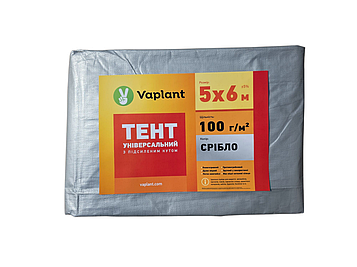 Тент тарпаулін із посиленим кутом 100 г/м², сіро-зелений 5х6 м