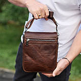 Сумка с клапаном через плече з гладкої шкіри коричнева Tiding Bag TD-81020, фото 6