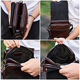 Сумка с клапаном через плече з гладкої шкіри коричнева Tiding Bag TD-81020, фото 7