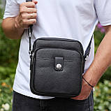 Чоловіча шкіряна універсальна сумка 24х20х8, барсетка зі шкіри, сумочка для чоловіків з регулюванням ручки, чорна, фото 3
