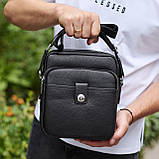 Чоловіча шкіряна універсальна сумка 24х20х8, барсетка зі шкіри, сумочка для чоловіків з регулюванням ручки, чорна, фото 4