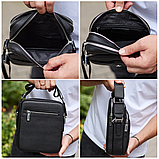 Чоловіча шкіряна універсальна сумка 24х20х8, барсетка зі шкіри, сумочка для чоловіків з регулюванням ручки, чорна, фото 8