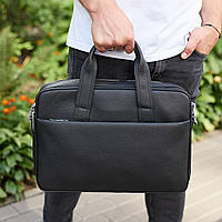 Чоловічий портфель на плече 40х28х10, офісний шкіряний месенджер, чоловіча ділова сумка для міста, чорний