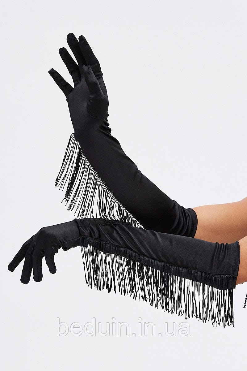 Длинные карнавальные перчатки с бахромой кисточками, черные в стиле гетсби - Aushal Jewellery