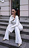 Костюм Poliit білий 36, 38 розміри з трикотажу — топ з розкльошеними рукавами та штани палаццо, фото 2