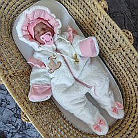 Теплий, осінній, демісезонний комбінезон для новонародженої дівчинки "КВІТОЧКА" р62,68,74