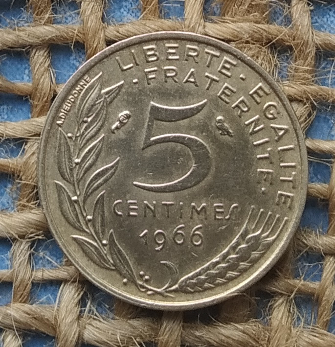 5 сантимiв 1966 року францiя, фото 1