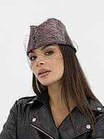 Пілотка з хутра Каракуль з вуаллю D.Hats коричневого кольору