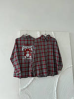 Рубашка оверсайз в клетку из фланели с Teddy-артом женская