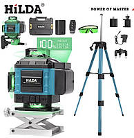 Лазерний рівень hilda 4d, кейс, 2 акумулятори, штатив
