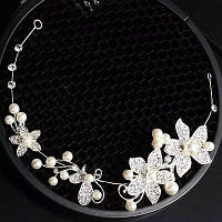 Ажурна срібна гілочка з білими каменями гірський кришталь для зачісок на весілля випускний