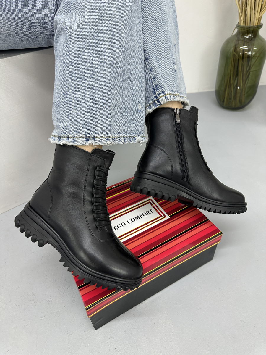 Зимові черевики жіночі MeegoComfort A80023-3 BLACK чорні шкіряні, фото 1