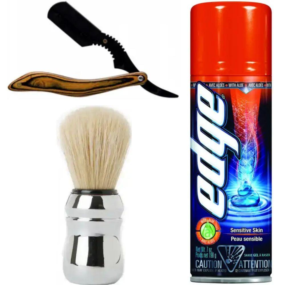 Небезпечна бритва/шавета розкладна Straight Razor + помазок Proraso + гель для гоління Wilkinson Sword EDGE Sensitive, фото 1