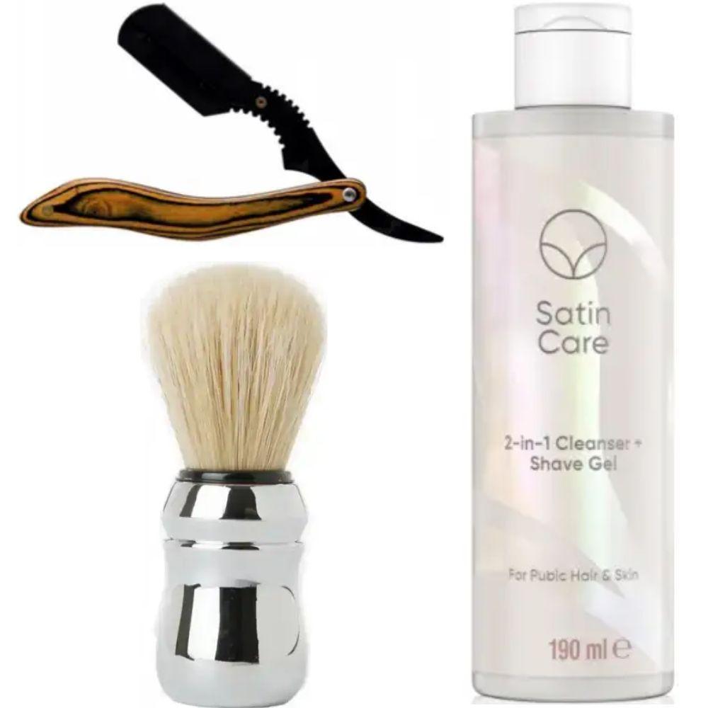 Небезпечна бритва/шавета розкладна Straight Razor + помазок Proraso + гель для гоління Gillette Venus Venus Satin Care 2 в 1, фото 1