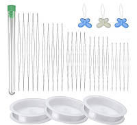 Набір голок роздвоєних для бісеру, вишивки + волосінь голка для бісероплетіння