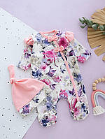 Теплий комплект для новонародженої дівчинки: чоловічок + шапочка