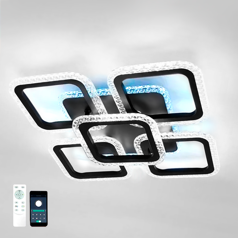 Смарт люстра ROOM ICE RGB 6S 70W SMART чорна Esllse BLACK 6000Lm з пультом і додатком APP 380x380x75мм, фото 1