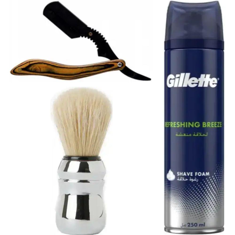 Небезпечна бритва/шавета розкладна Straight Razor + помазок Proraso + піна для гоління Gillette Refreshing Breeze 250 мл, фото 1