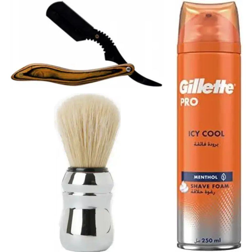 Небезпечна бритва/шавета розкладна Straight Razor + помазок Proraso + піна для гоління Gillette Pro Icy Cool з ментолом, фото 1